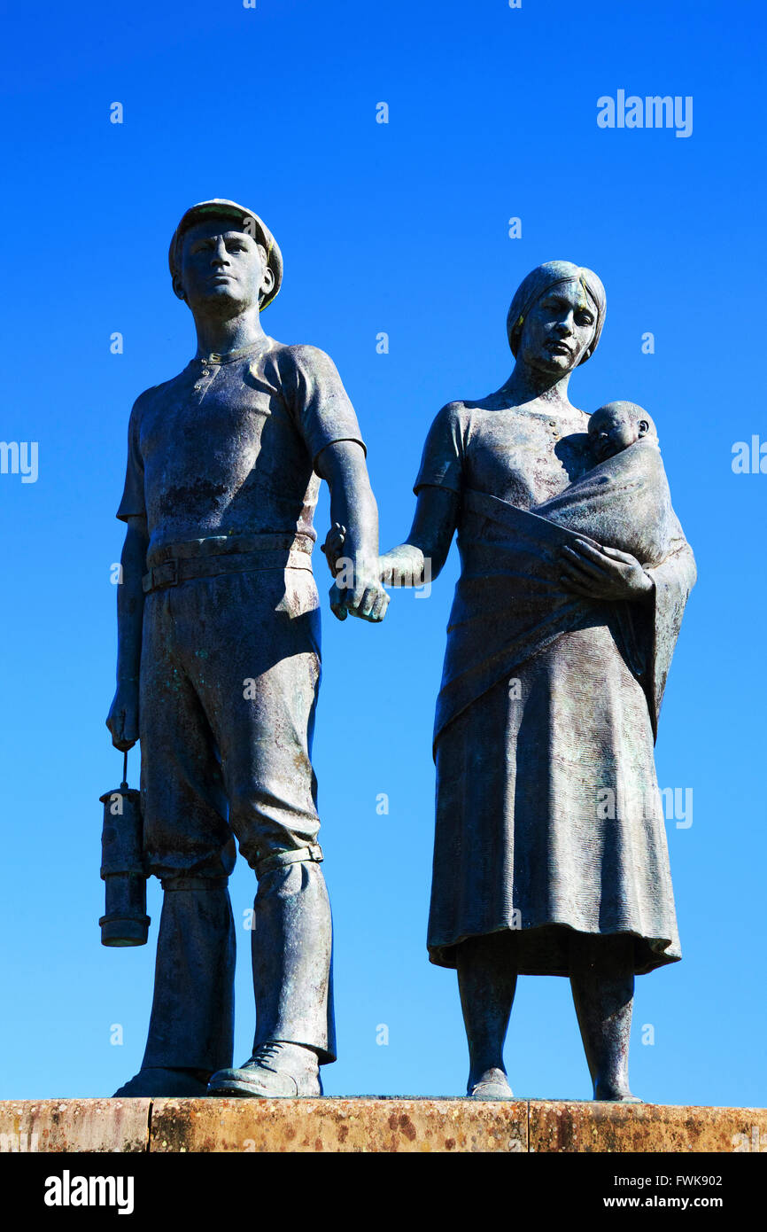 Miner Statue, Tonypany,  Rhondda Valley, Wales, U.K. Stock Photo