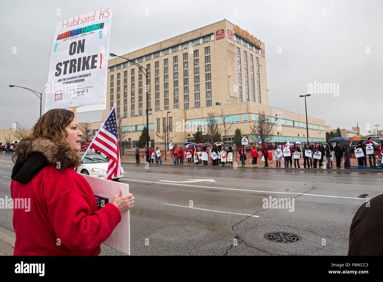 Chicago, Illinois - Striking Chicago teachers joined bakery workers protesting Nabisco's moving 600 jobs to Mexico. Stock Photo