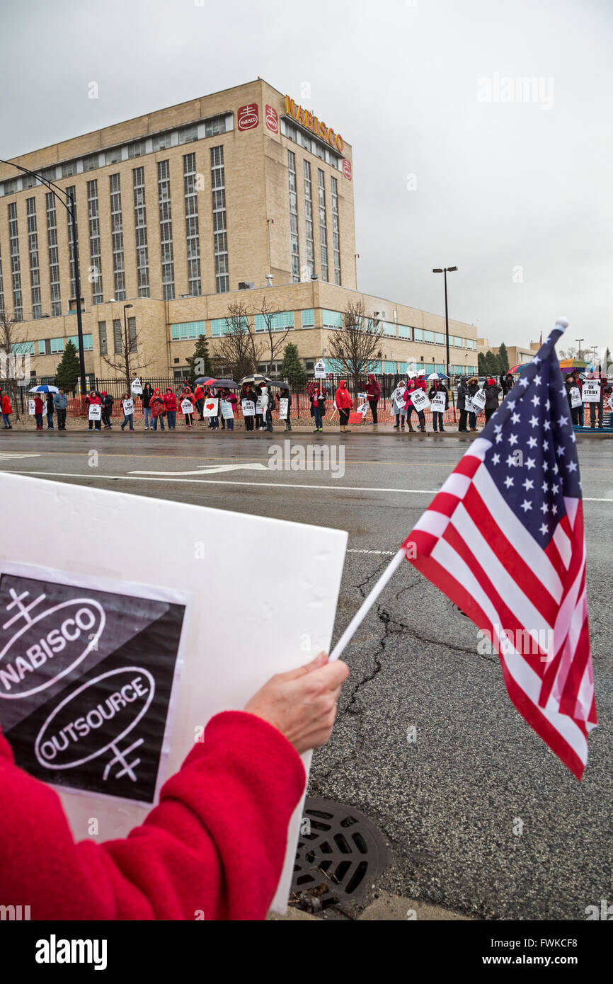 Chicago, Illinois - Striking Chicago teachers joined bakery workers protesting Nabisco's moving 600 jobs to Mexico. Stock Photo