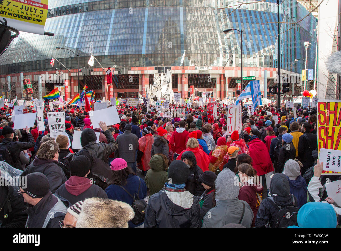 Chicago, Illinois - Members of the Chicago Teachers Union strike for increased funding for the city's public schools. Stock Photo