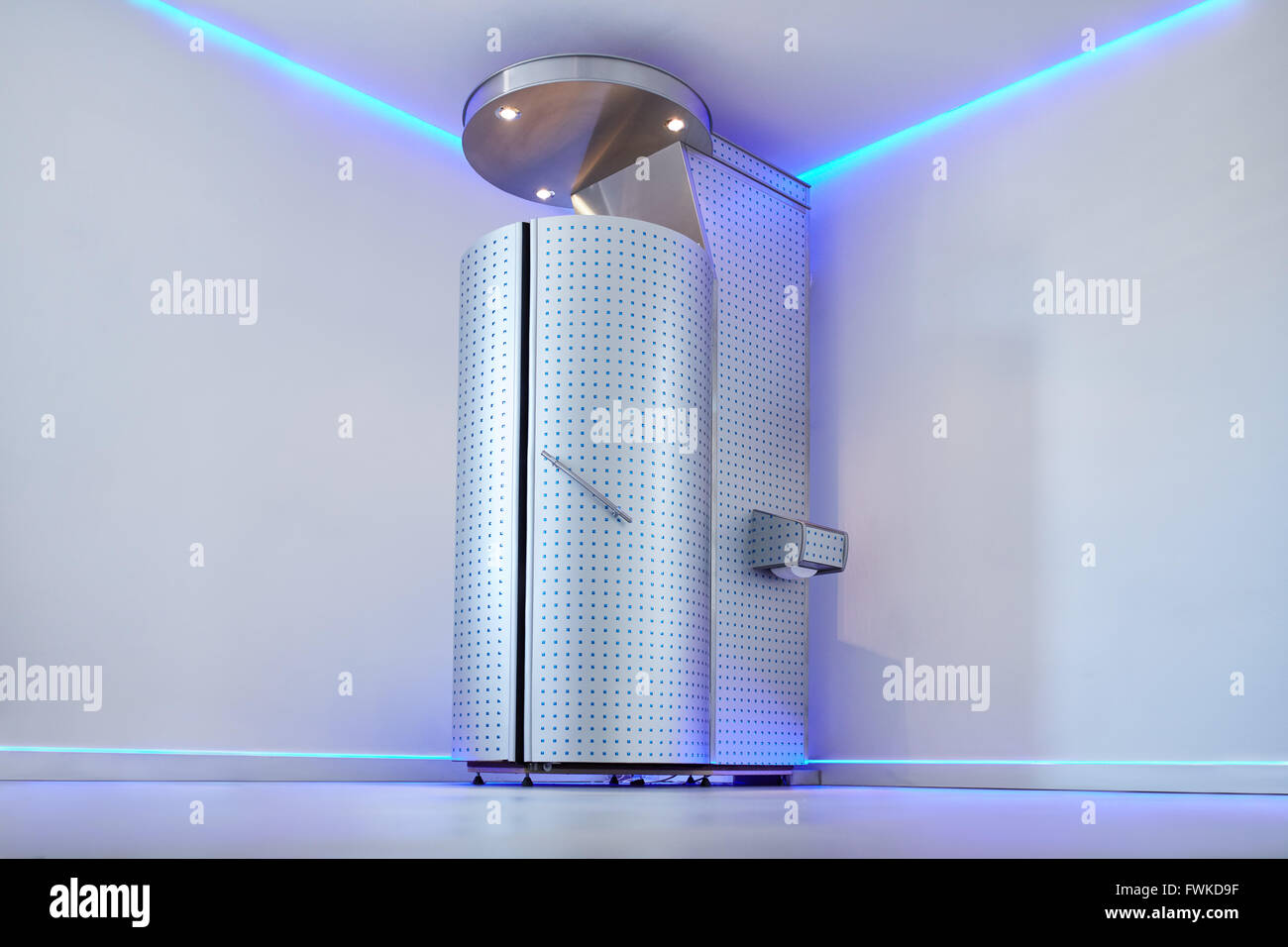 Cryo sauna for whole body cryotherapy treatment. Cryotherapy booth in cosmetology clinic. Whole body cryotherapy treatment for p Stock Photo
