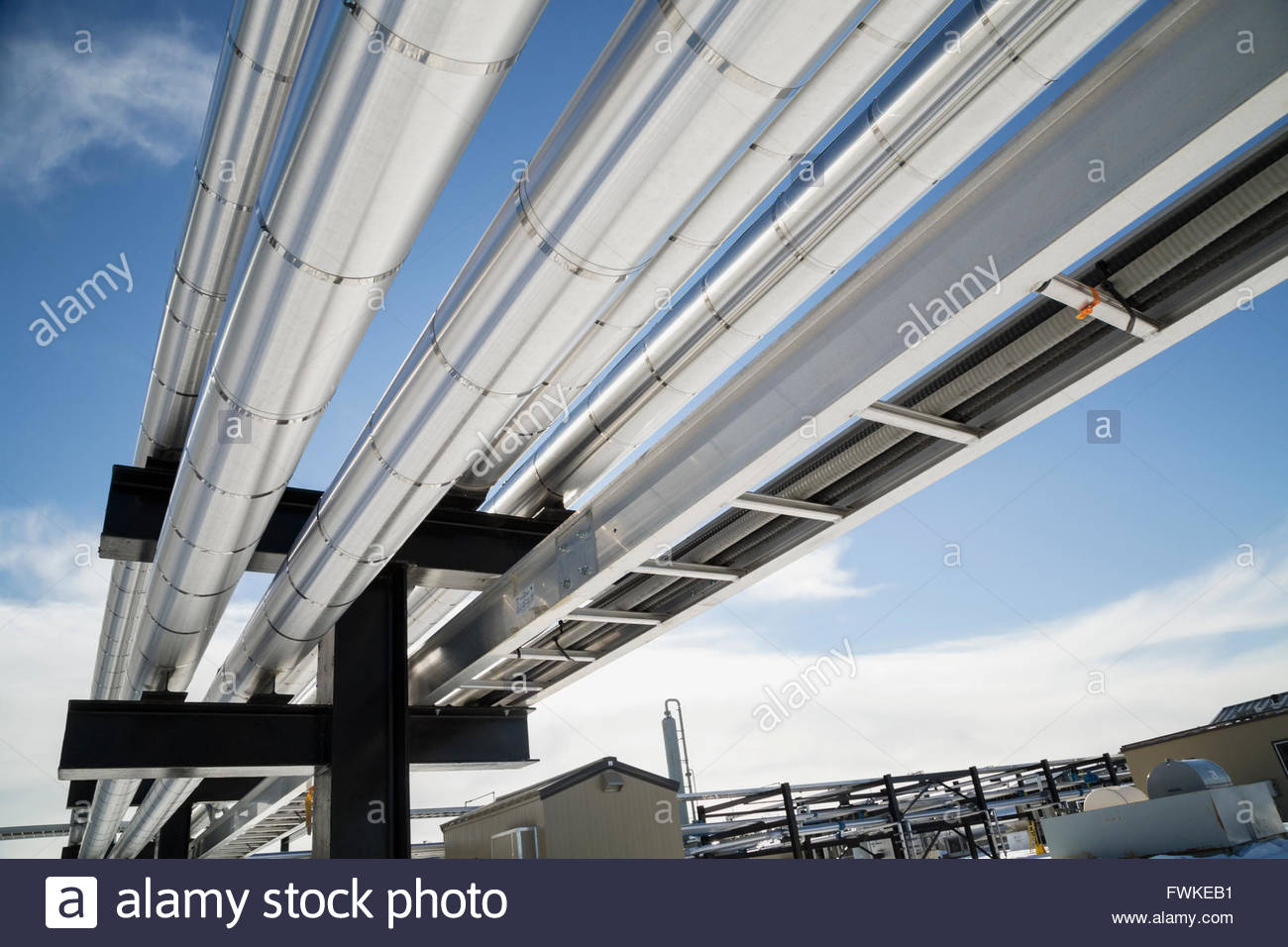 View from below of gas plant pipeline Stock Photo