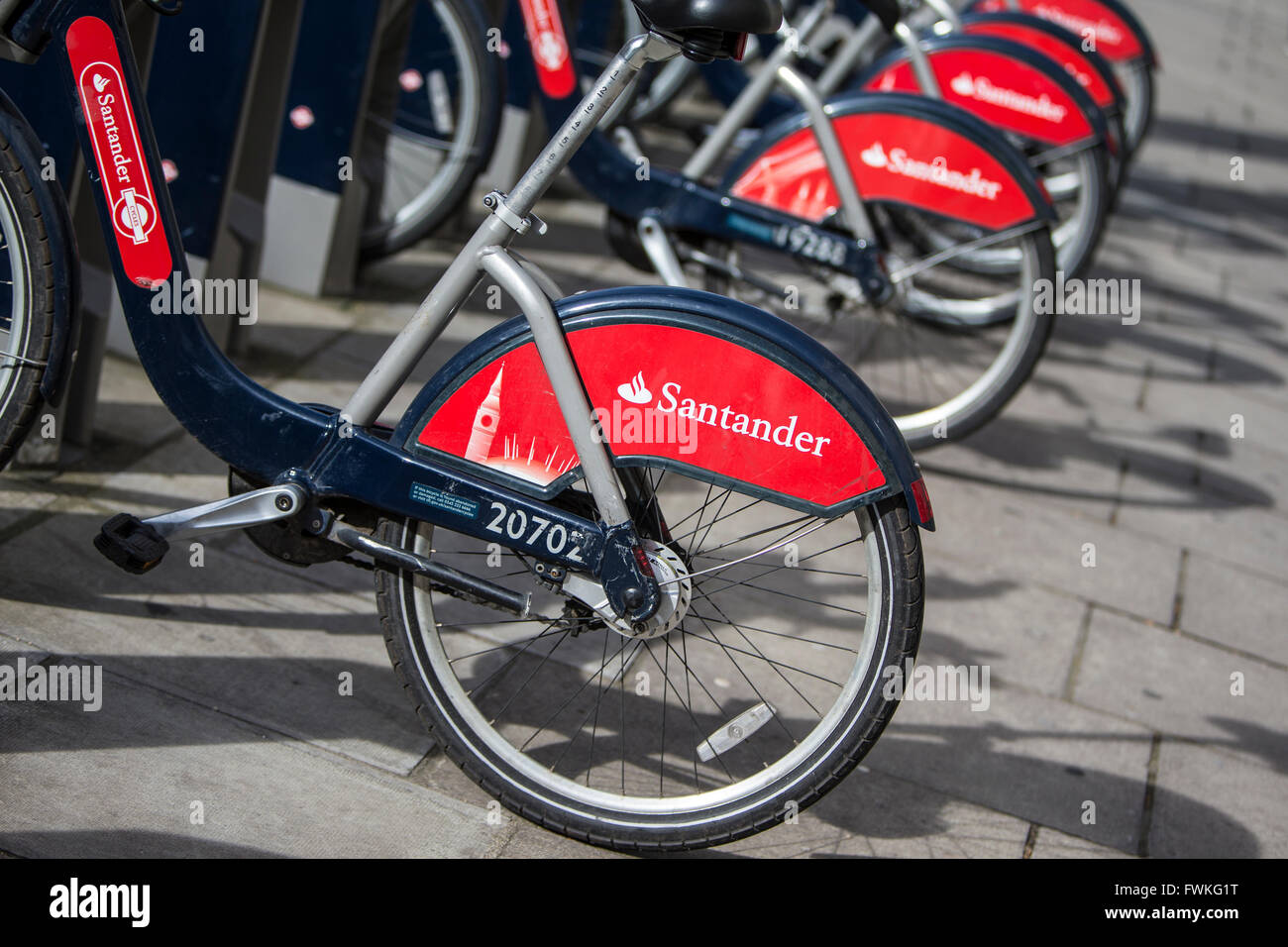 Boris Bikes Docking Station Santander branded Stock Photo Alamy
