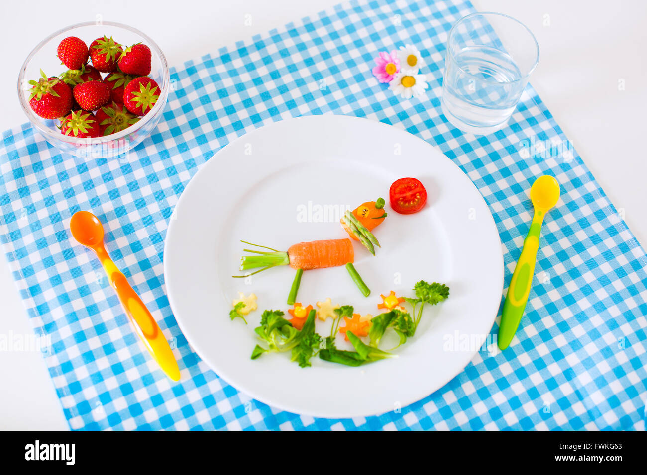 Healthy vegetarian lunch for little kids. Kid meal. Vegetable and fruit