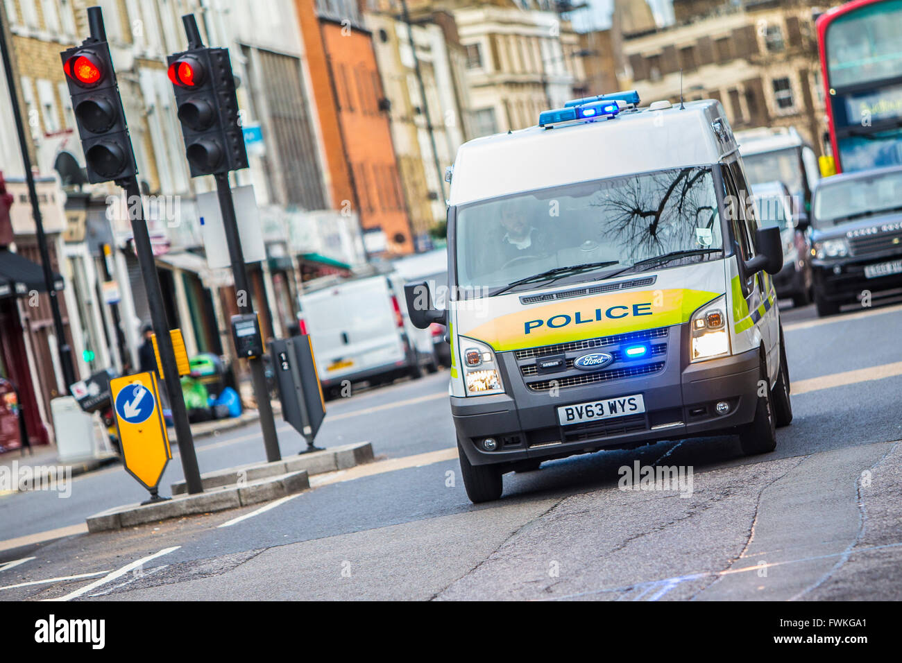 Police Van Responding to an Emergency London UK Stock Photo