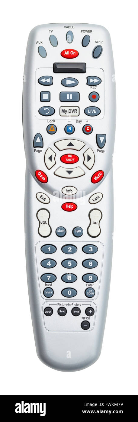 Grey TV Remote Control Isolated on White Background. Stock Photo