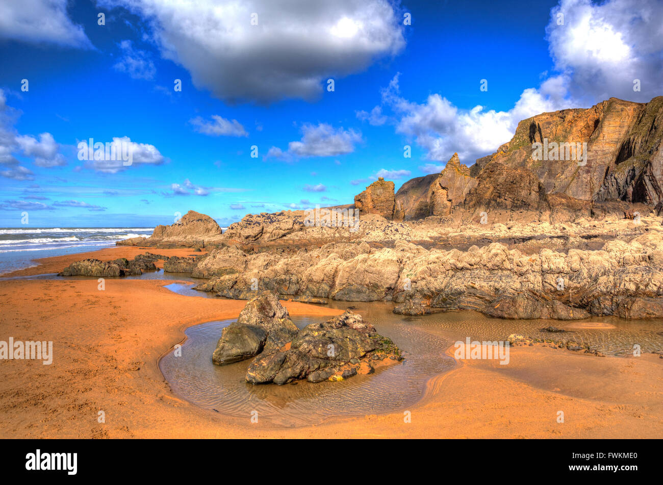 Sandymouth beach North Cornwall England UK beautiful rocks with unusual ...