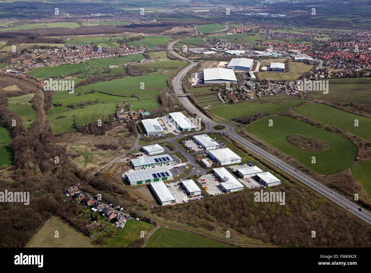 aerial view of Ashroyd Business Park near Barnsley, South Yorkshire, UK Stock Photo