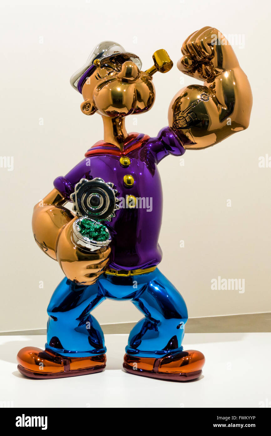 Popeye sculpture made by stainless steel with color coating, by Jeff Koons Stock Photo