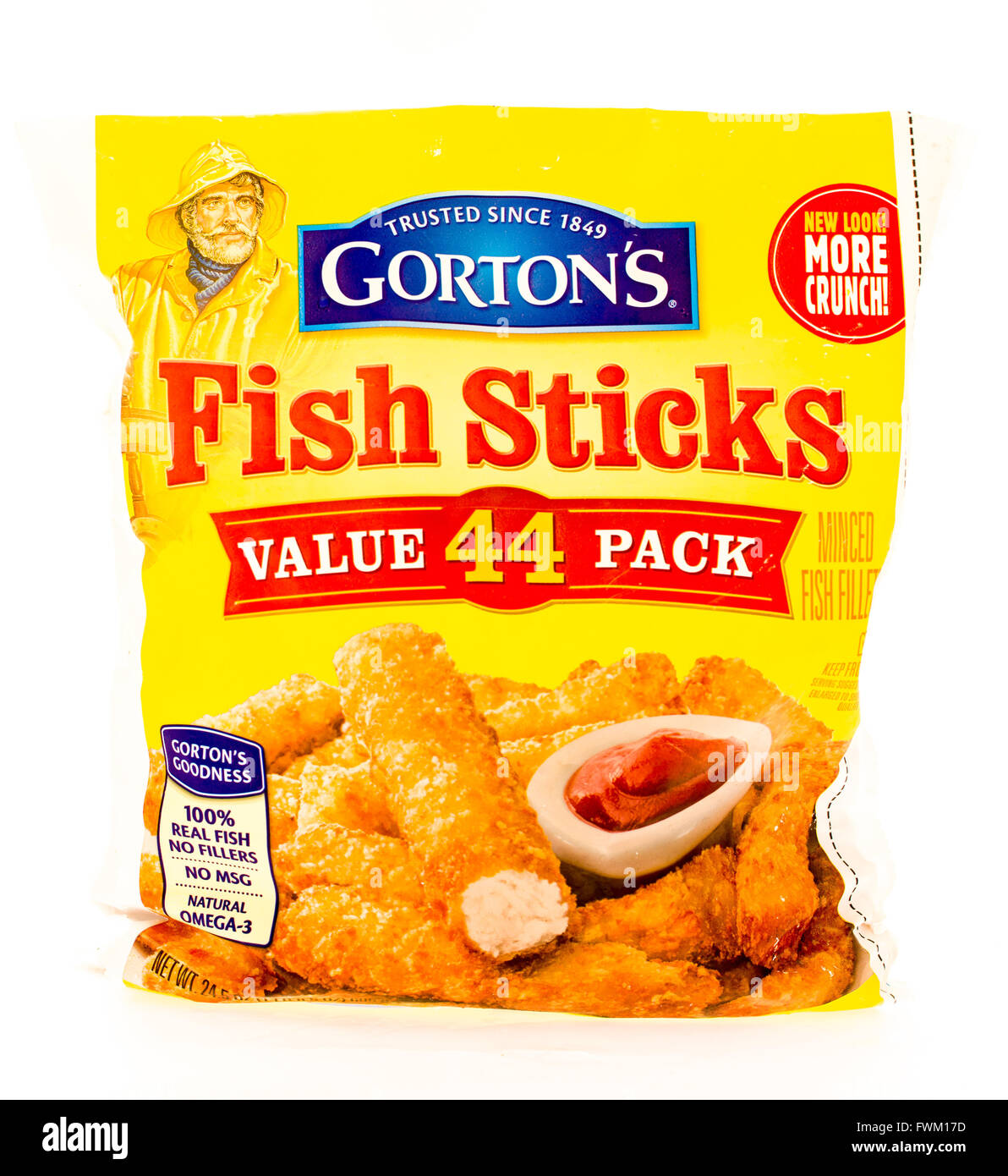Winneconne, WI - 29 August 2015: Bag of Gorton's fish sticks value 44 pack. Stock Photo