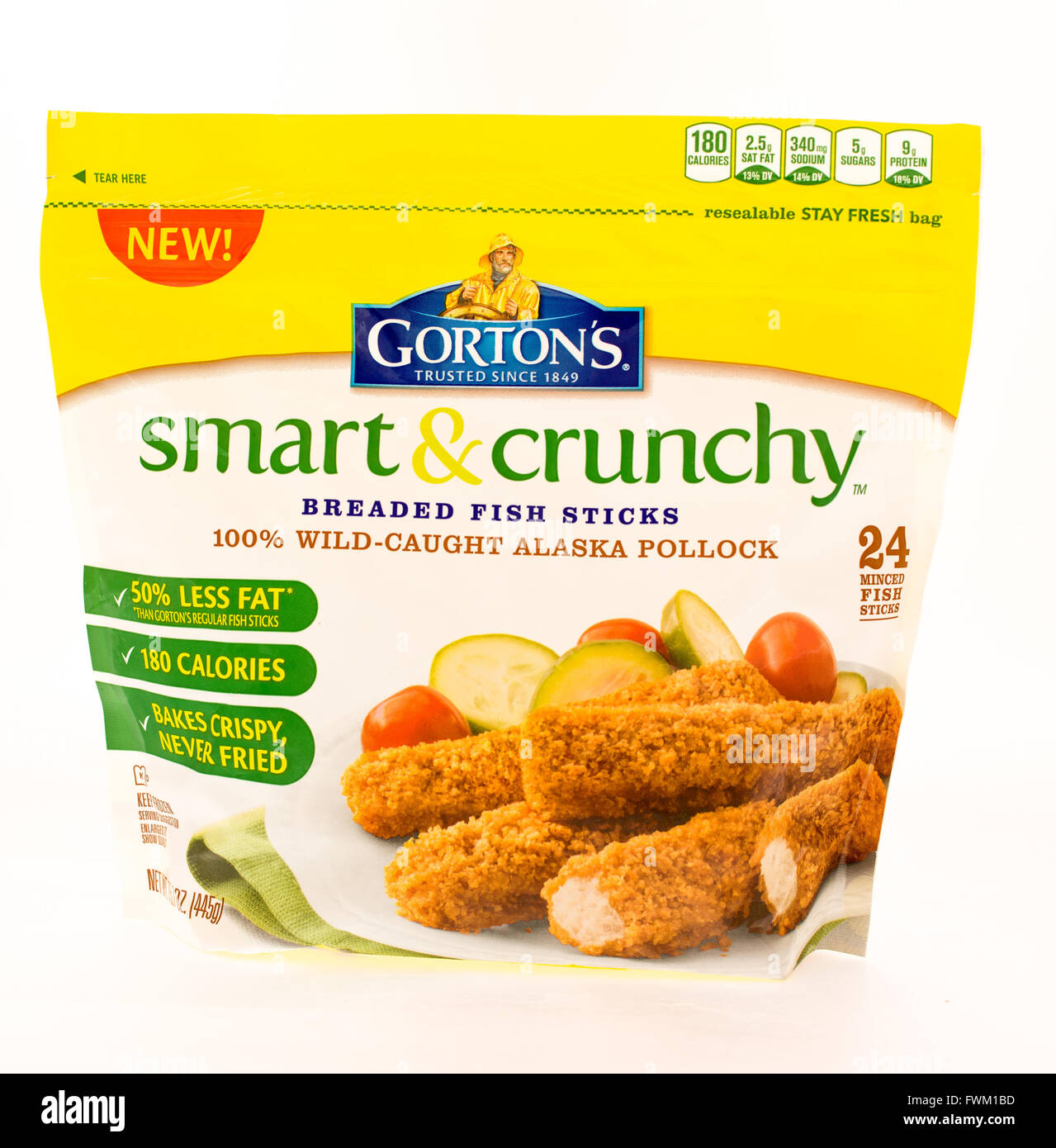 Winneconne, WI - 29 August 2015: Bag of Gorton's smart & crunchy fish sticks Stock Photo