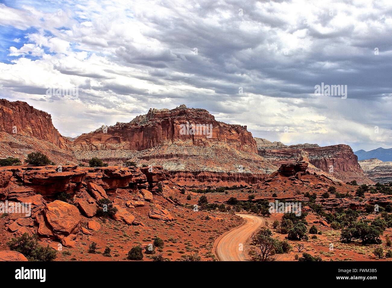 Scenic View Of Rocky Mountains In Capitol Reef National Park Stock Photo