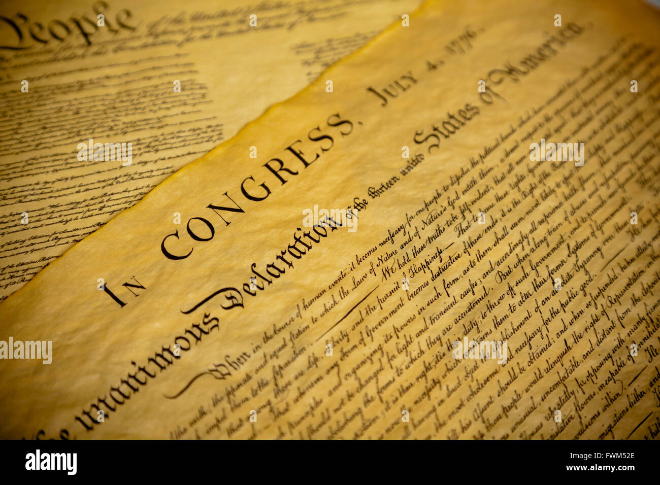 The Declaration of Independence and Constitution of the United Sates of America Stock Photo