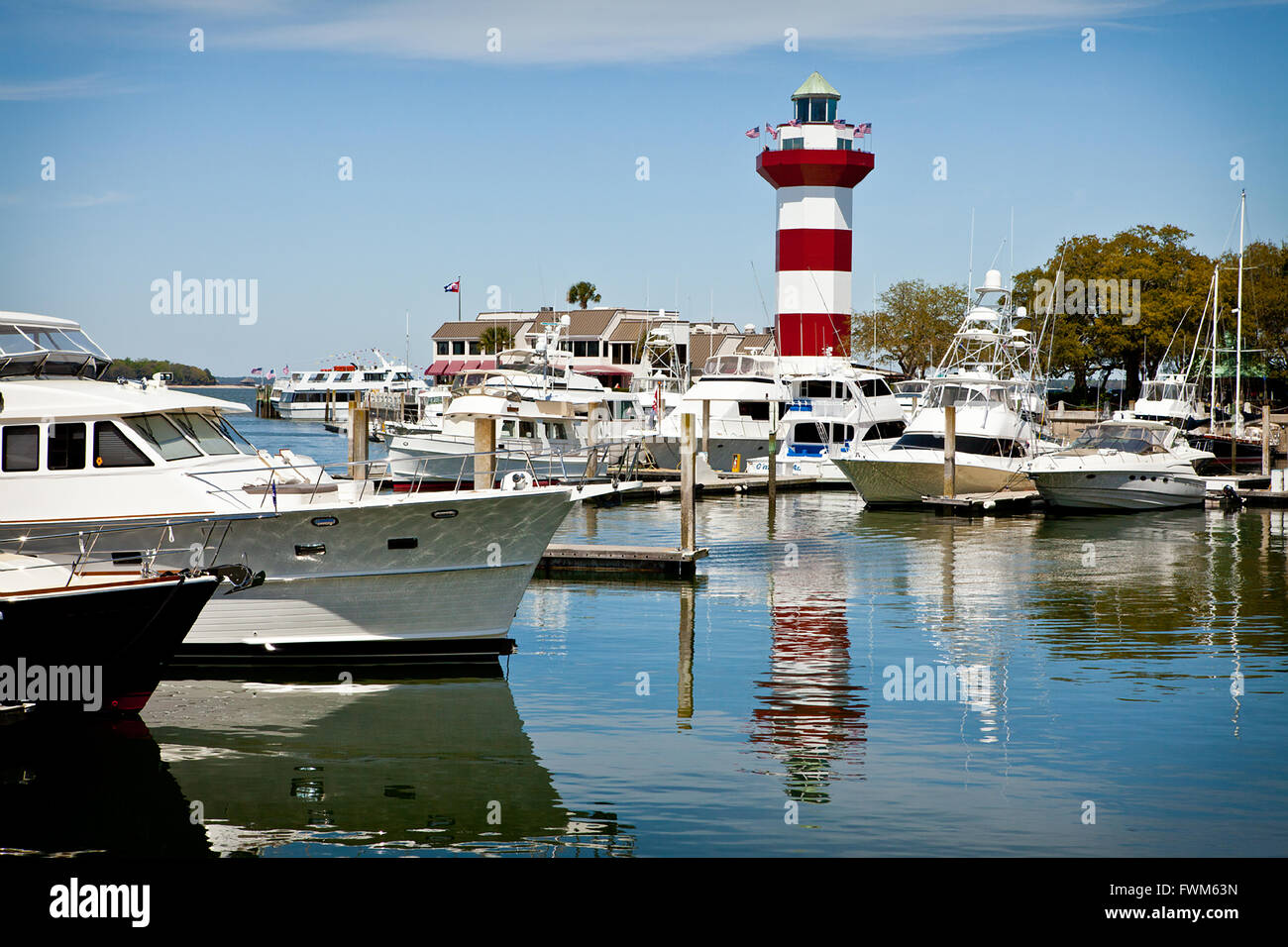 Boats in the marina at Harbour Town Lighthouse Sea Pines Resort in