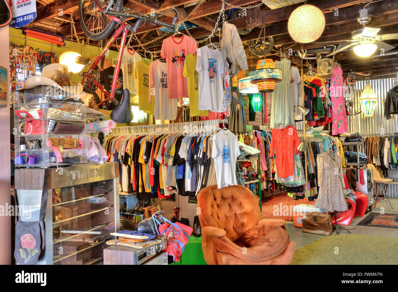 Inside the Rat's Nest, a vintage clothing shop in NoDa district, Charlotte, North Carolina, USA Stock Photo