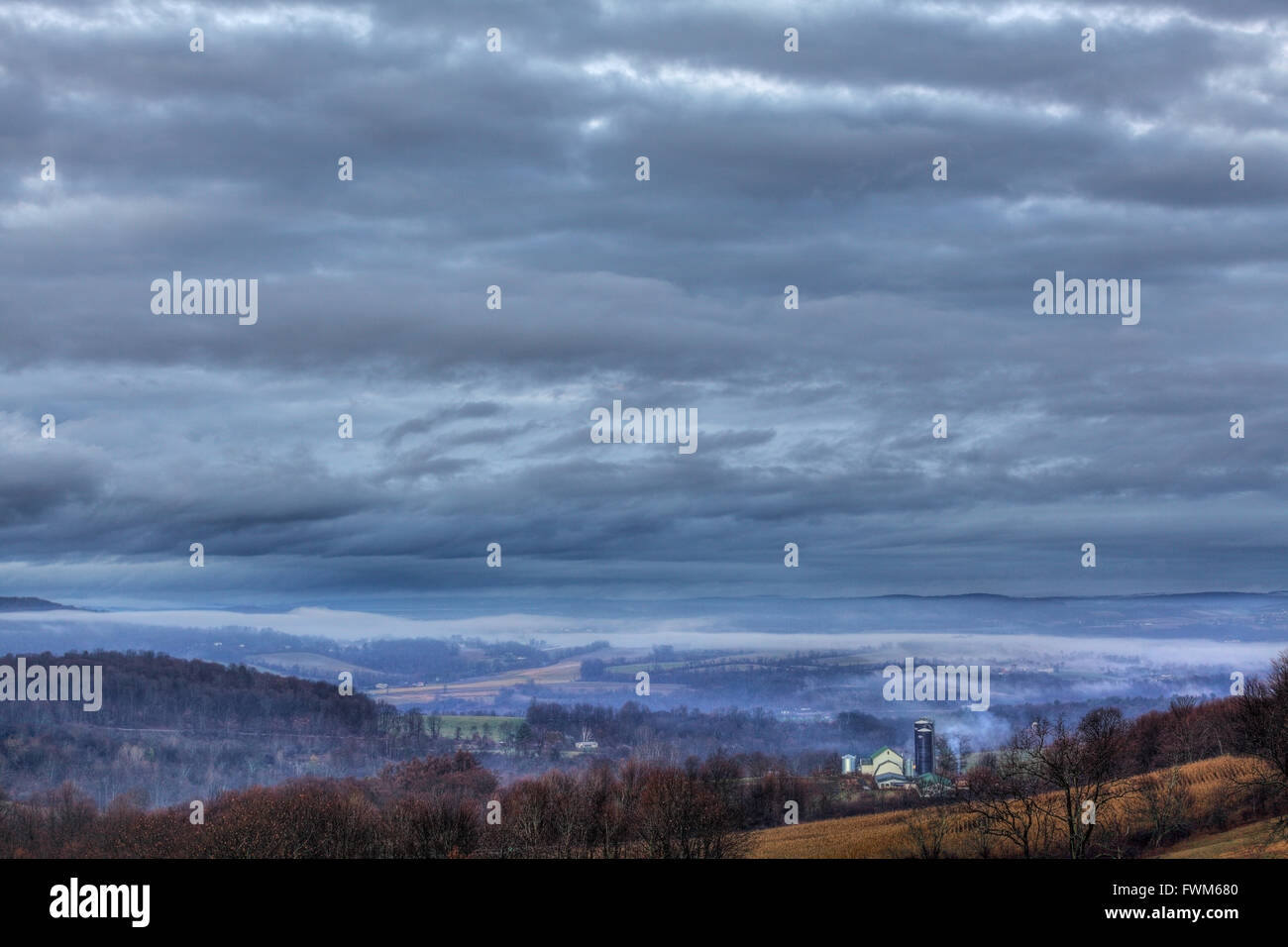 Fog covers Mohawk Valley, Herkimer County, upstate New York, USA Stock Photo