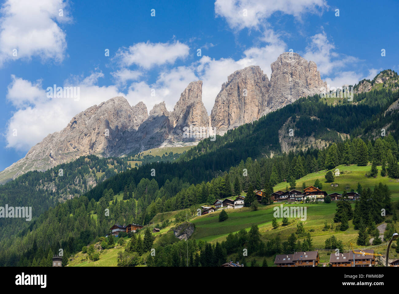 View in the dolomitic landscape in the Fassa Valley Stock Photo