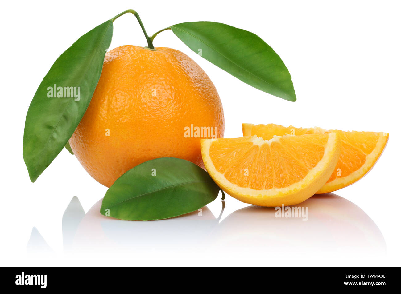 Orange fruit oranges fruits slices with leaves isolated on a white