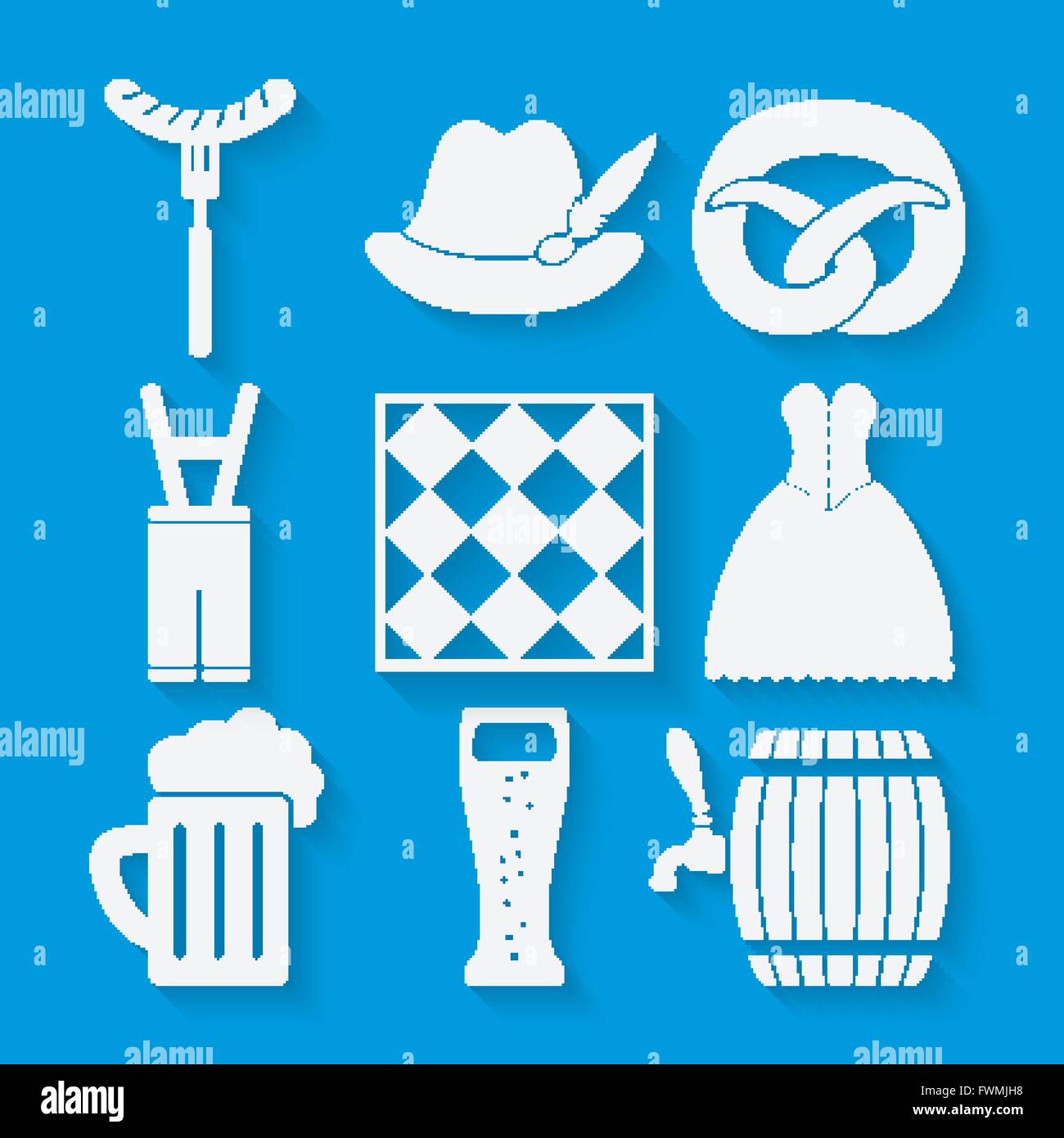 Oktoberfest beer festival icons set in white and blue colors. vector ...