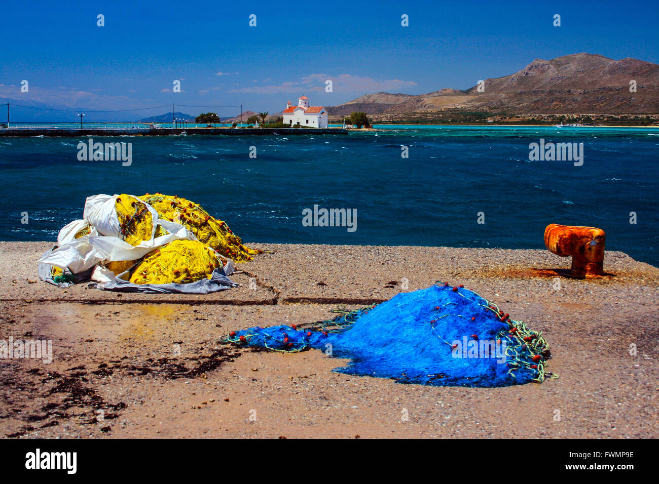 nets in the harbor,elafonisos island, Greece, Europe Stock Photo