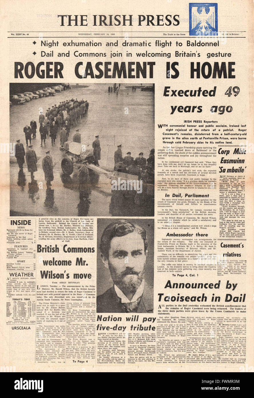 1916 The Irish Press Remains of Roger Casement returned to Ireland Stock Photo