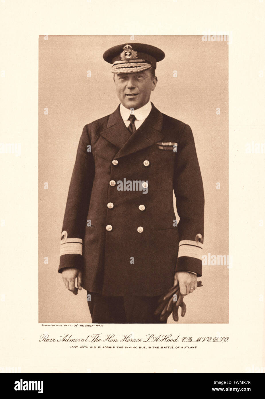 1916 The Great War Illustration of Rear-Admiral Hood Stock Photo