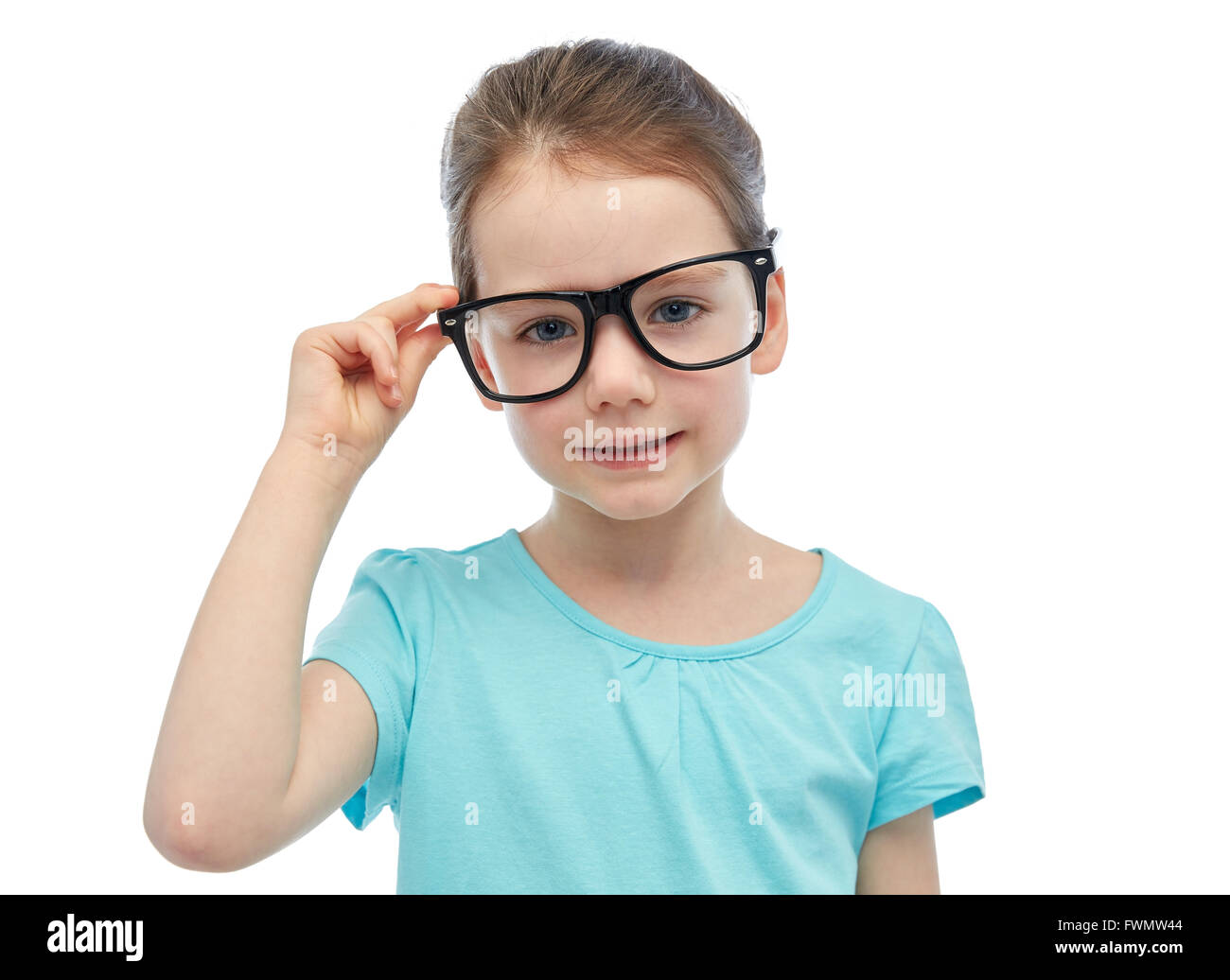 happy little girl in eyeglasses Stock Photo