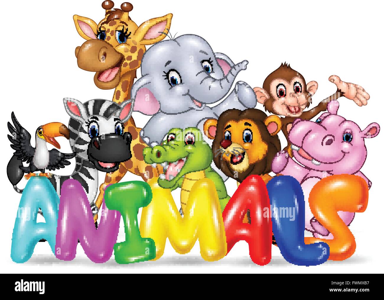 Illustration of Word animal with cartoon wild animal Stock Vector Image &  Art - Alamy