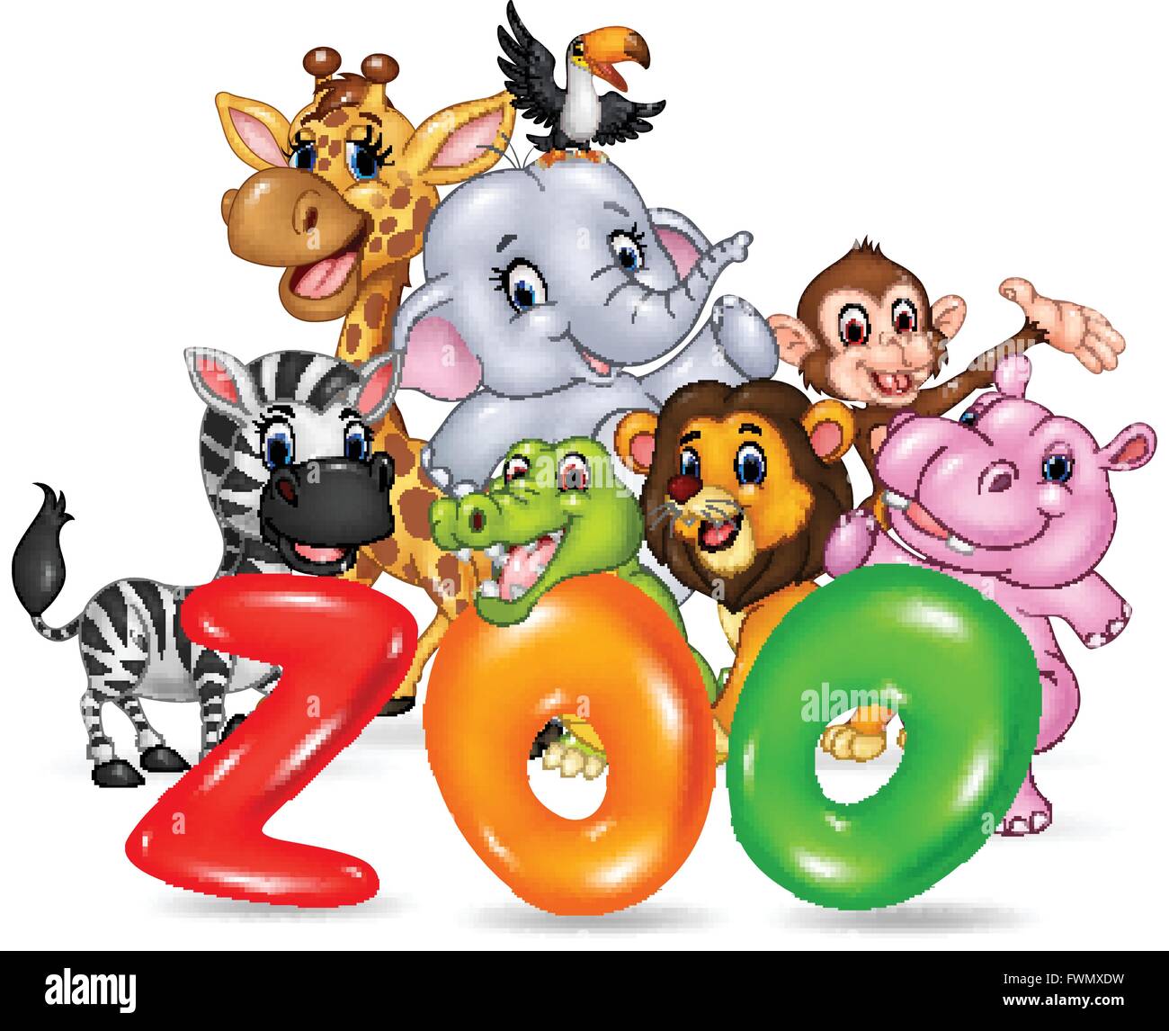 Word zoo with happy cartoon wild animal africa Stock Vector