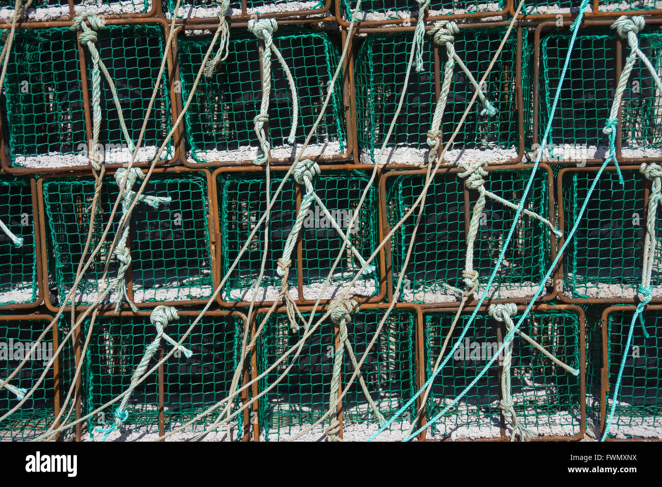 lobster pots, or creels, piled up creating a pattern Stock Photo