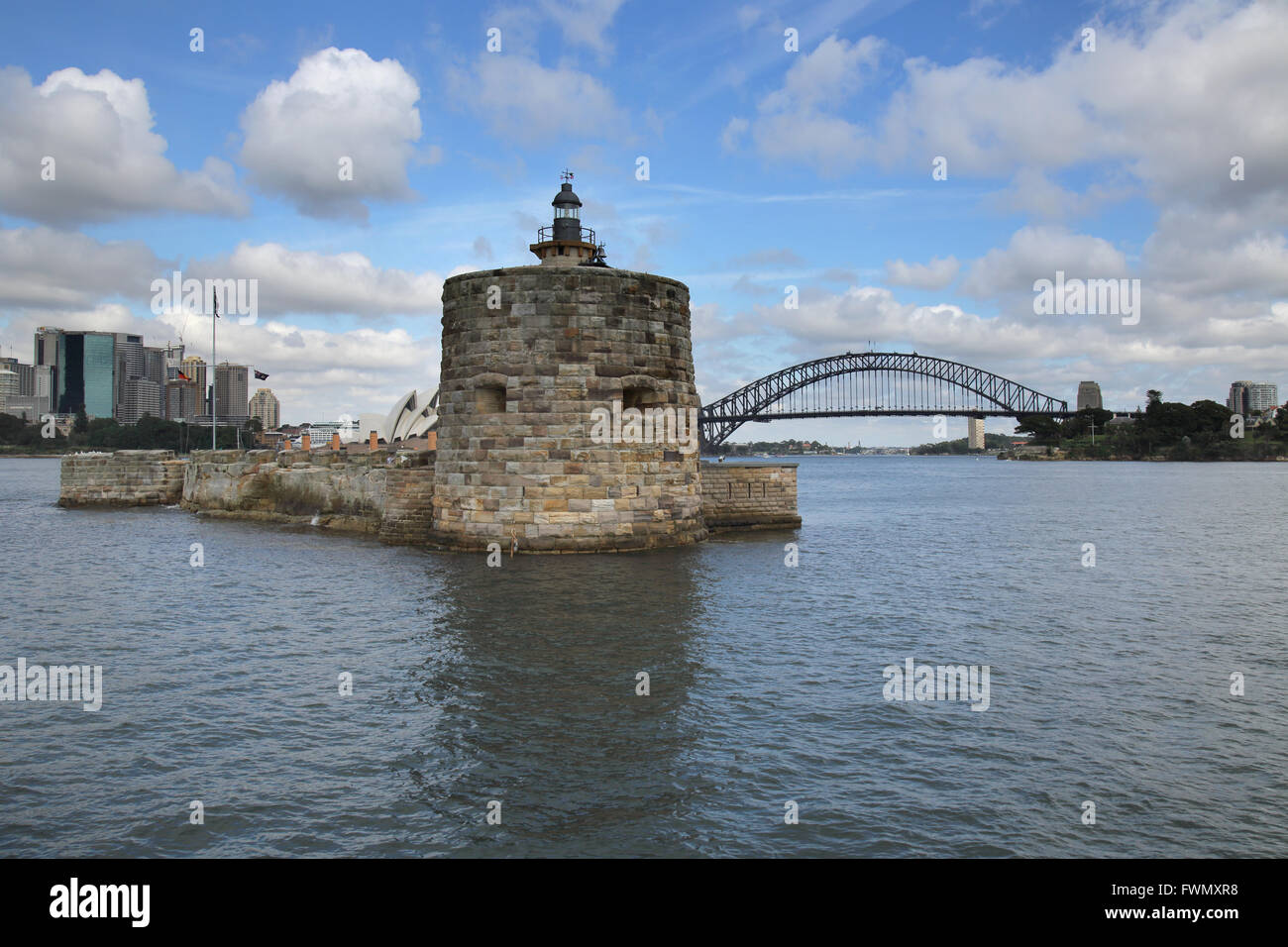 fort denison with sydney harbour bridge in the background in sydney harbour   new south wales australia Stock Photo