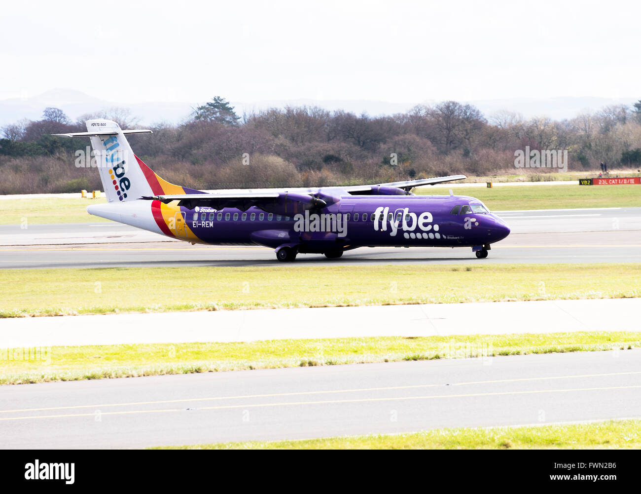 Stobart Air Flybe Airline ATR 72-500 Airliner EI-REM Landing at Manchester International Airport England United Kingdom UK Stock Photo