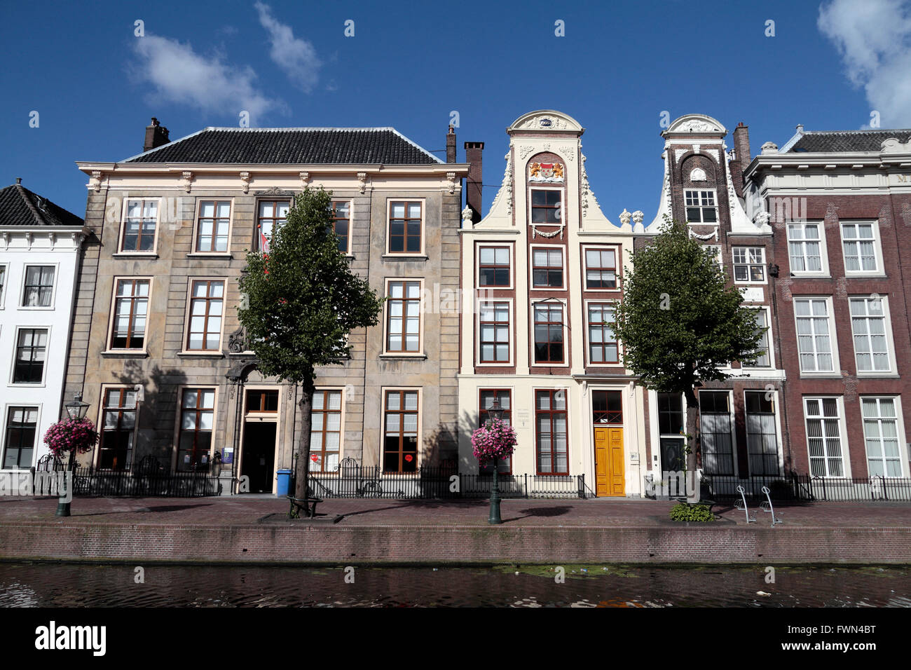Beautiful canal side houses in Leiden, South Holland, Netherlands. Stock Photo