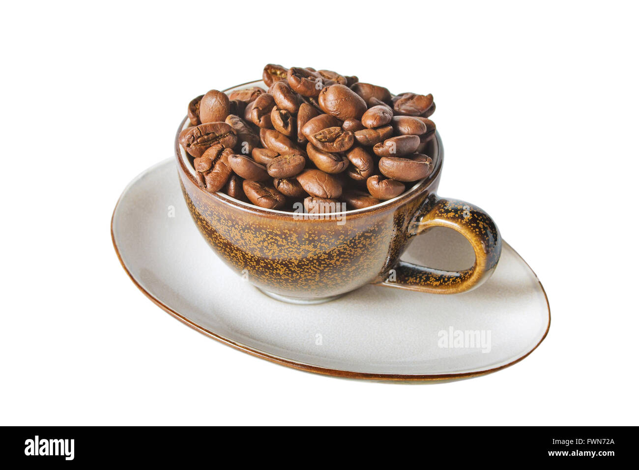 Coffee cup and beans on a white background Stock Photo - Alamy