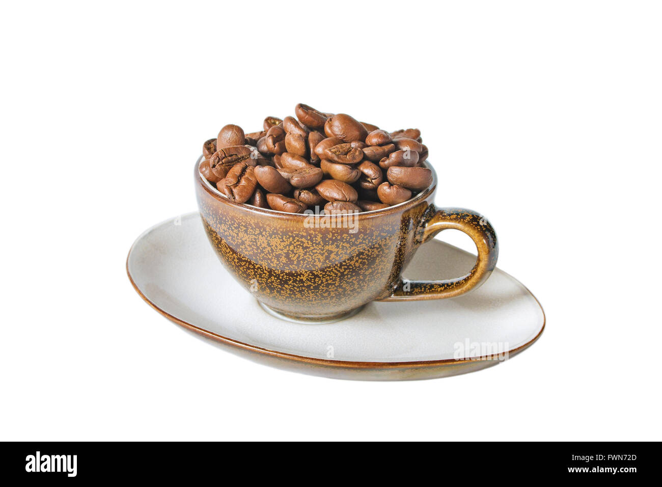 Coffee cup and beans on a white background Stock Photo - Alamy