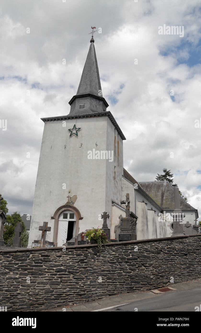 The Saint-Lambert church in Rachamps, Bastogne, Belgium. Stock Photo
