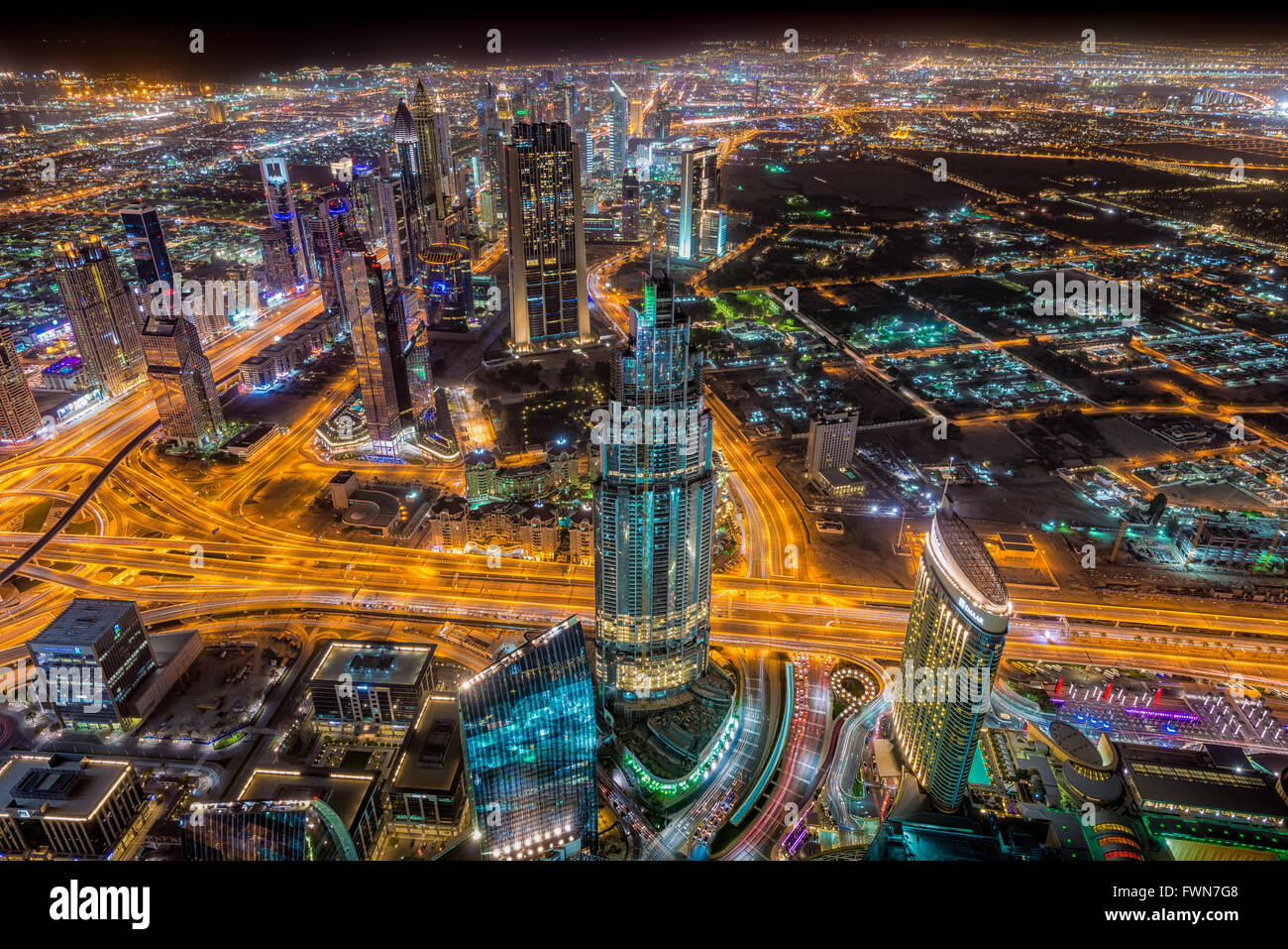 Exaltation, View of Dubai from Burj Khalifa Stock Photo