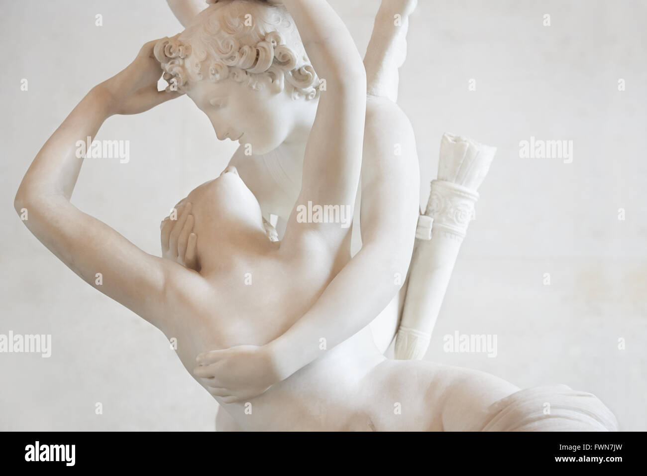 Canova's white marble Cupid and Psyche statue, natural light Stock Photo