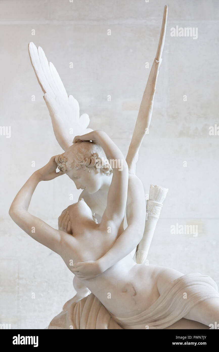 Famous Canova's white marble Cupid and Psyche statue, natural light Stock Photo