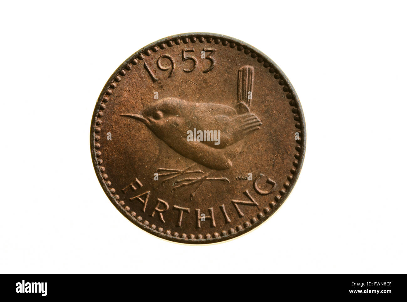 Old farthing, pre decimal UK coinage. Stock Photo