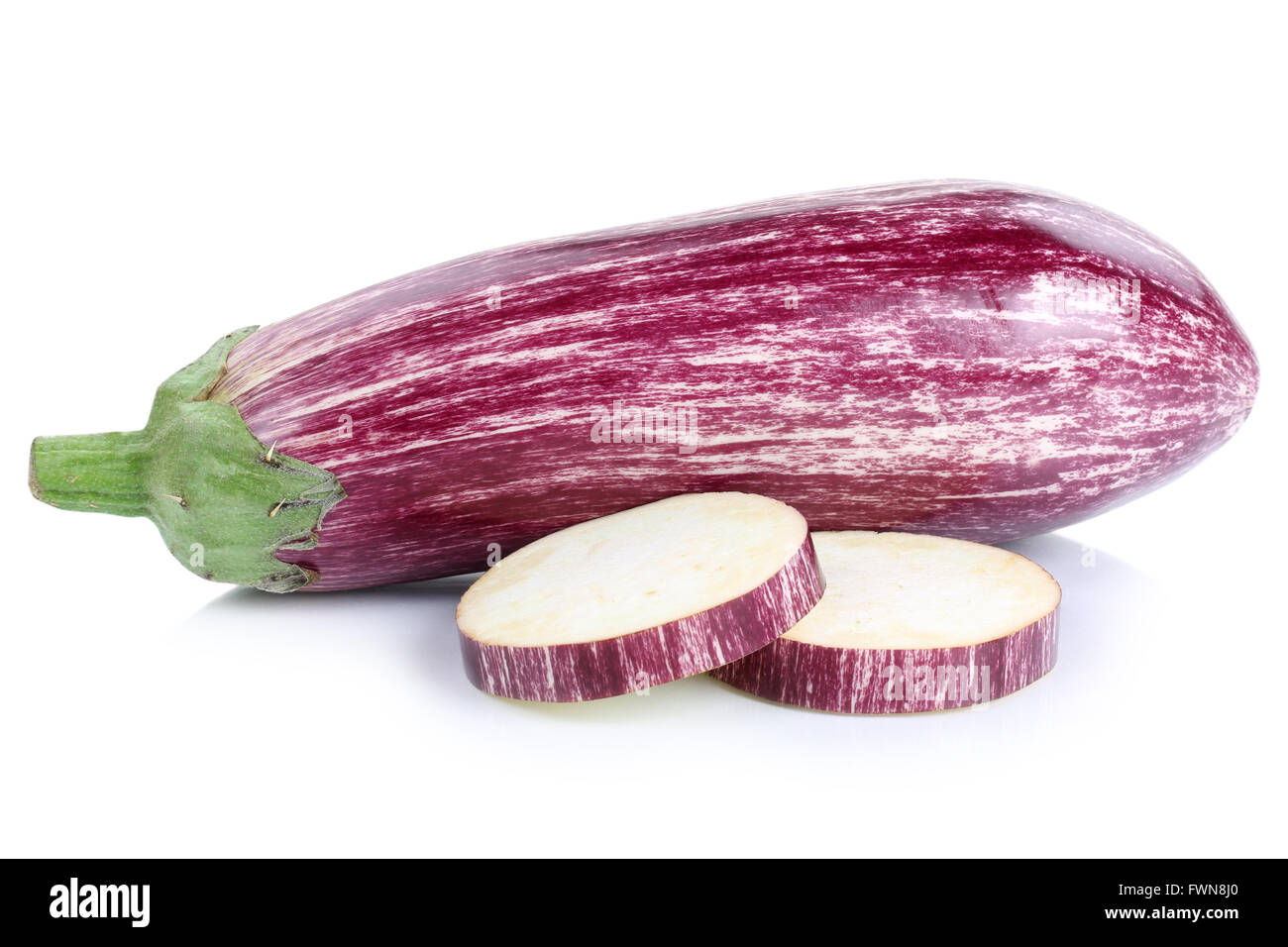 Graffiti eggplant aubergine slices vegetable isolated on a white