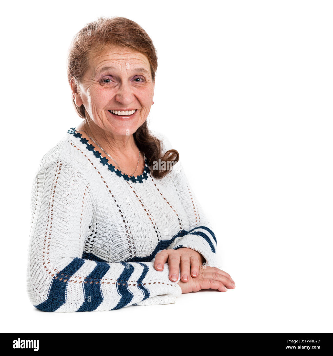 Portrait of a happy old woman on a white background Stock Photo