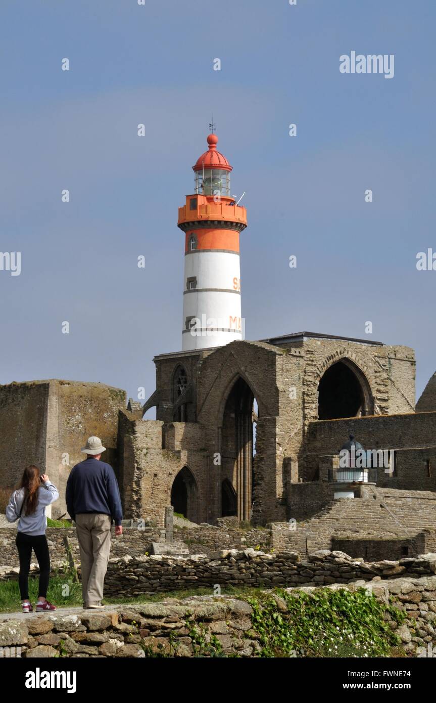 29. Lighthouse Pointe St Mathieu and abbey Stock Photo