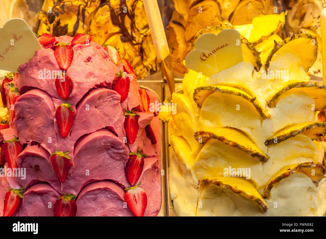 Ice cream on sale in the city of Florence. Stock Photo