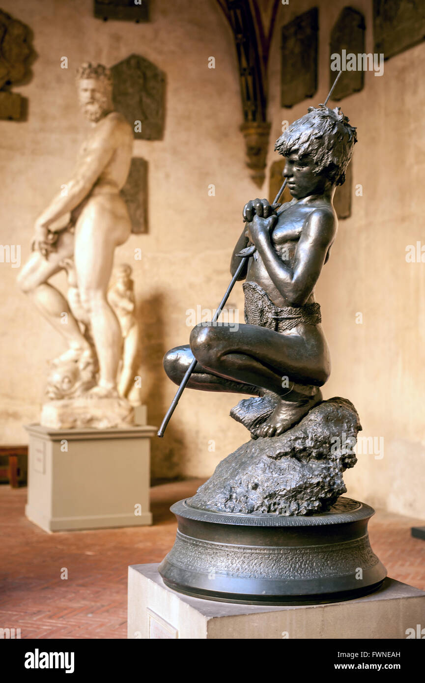 The bronze statue, Fishing Boy, in the Museo Nazionale del Bargello, Florence, italy. Stock Photo