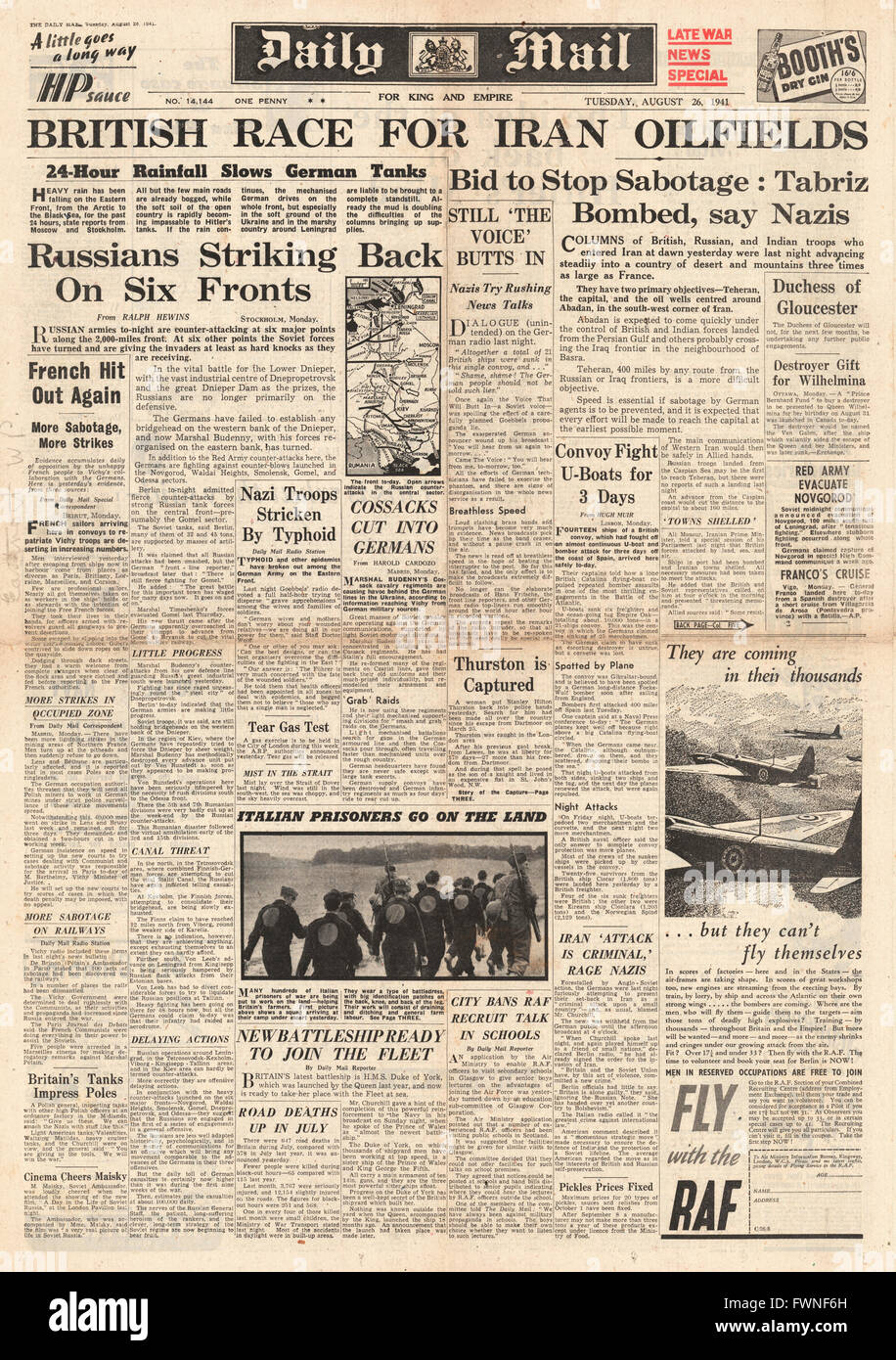 1941 front page  Daily Mail British Forces race to Iranian Oil Fields Stock Photo