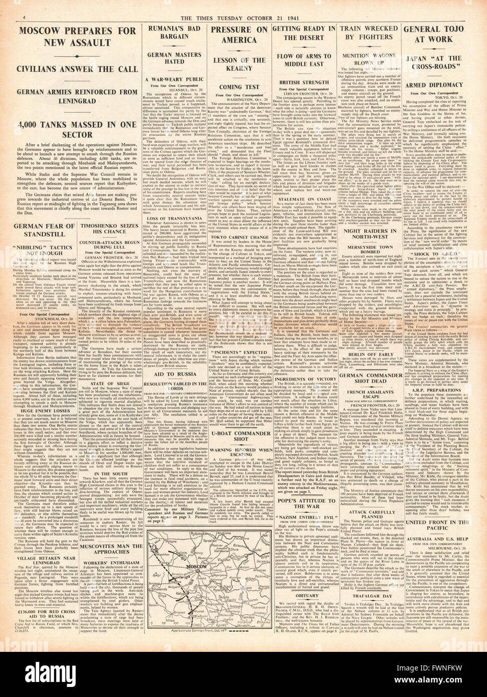 1941 page 4 The Times Battle for Moscow Stock Photo