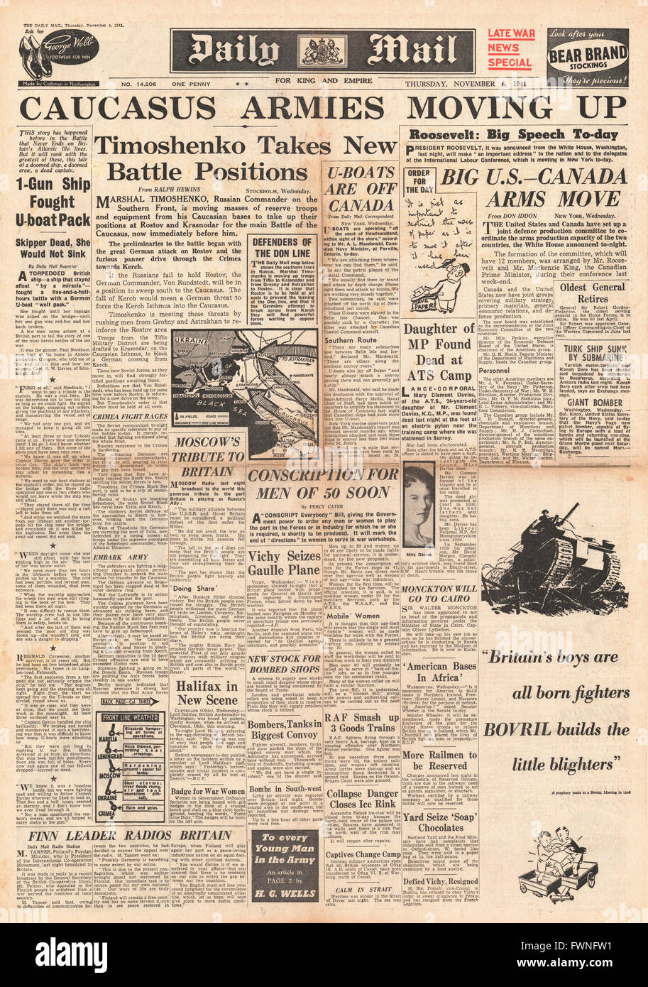 1941 front page Daily Mail Battle for the Caucasus Stock Photo