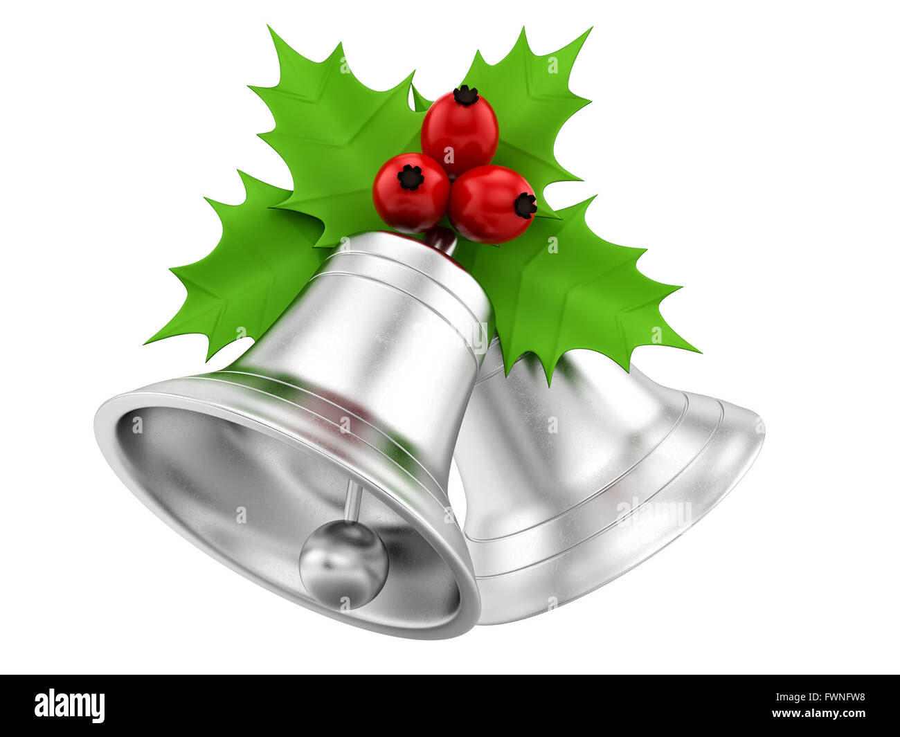 Silver Bells And Bow. Isolated On White. Stock Photo, Picture and