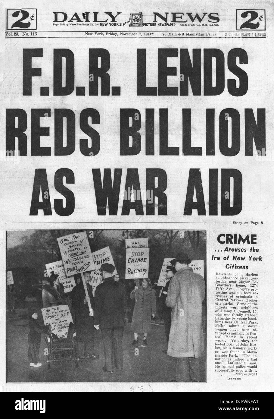 1941 front page Daily News (New York)  Large U.S. loan to Russia Stock Photo